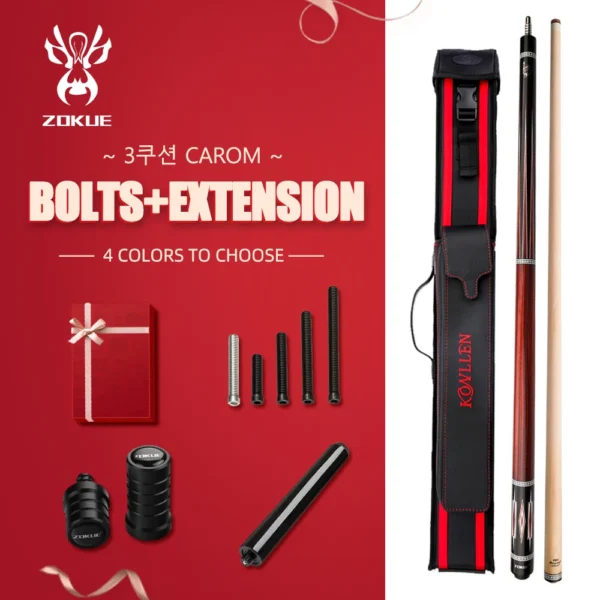 ZOKUE Carom Cue Stick Professional Carom French Billiard Cue Three Bands Korean 3 Cushion Cue Taper 12mm Tip 142cm Libre Cue